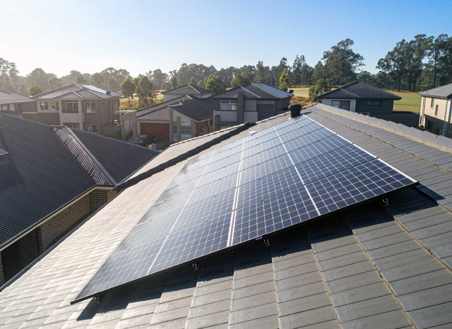 A picture of a rooftop solar panel installation in Australia