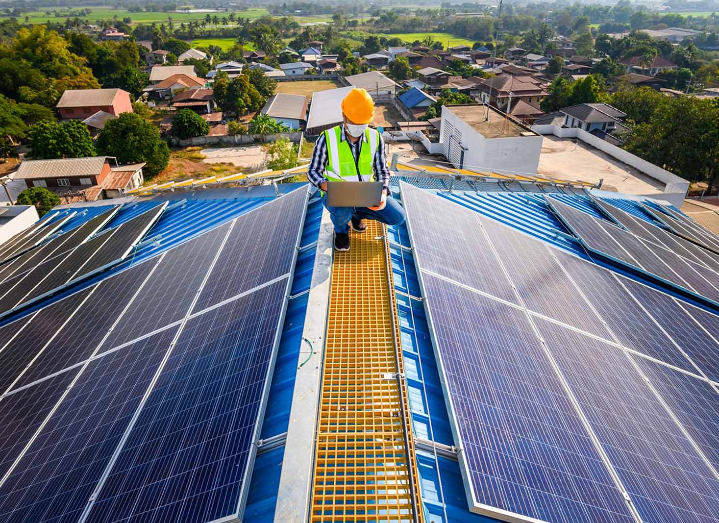 A solar panel system on a roof