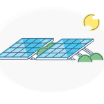 Illustration of solar panels capturing sunlight to generate clean energy