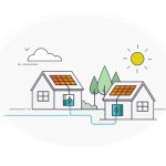 Illustration of a house with rooftop solar panels and a home battery storage system in Australia