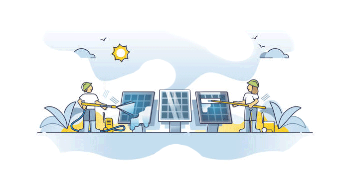 Owning solar panels   Infographic showing solar panels being cleaned